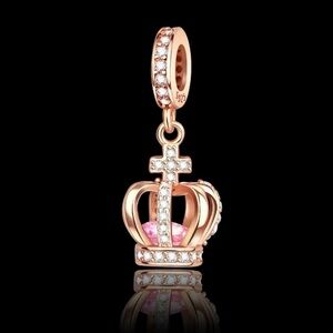 Elegant 925 Sterling Silver Pink Crown with Pink Gemstone Inside Charm Pendant